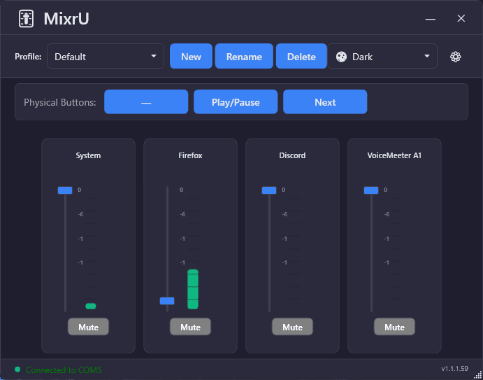 MixrU companion app — English interface